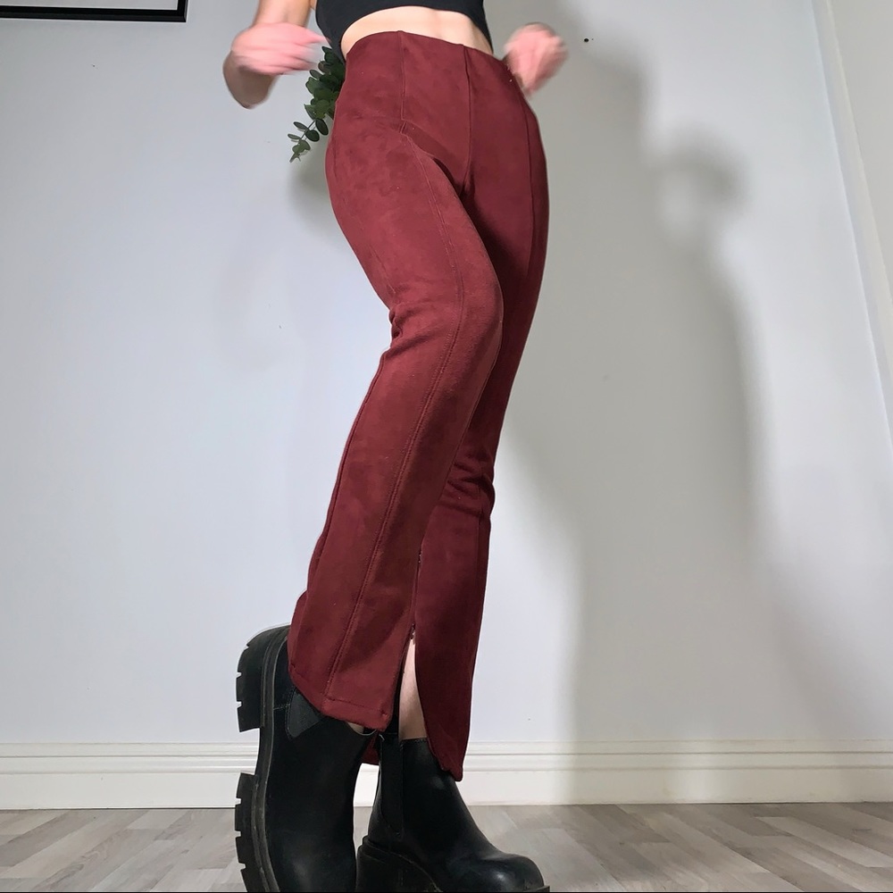 Burgundy Suede Anthropologie Ankle Zip Pants